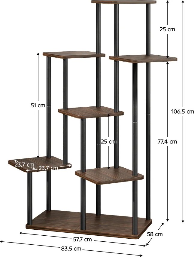 Fém virágállvány, fekete/rusztikus fa, ADITE TYP 2