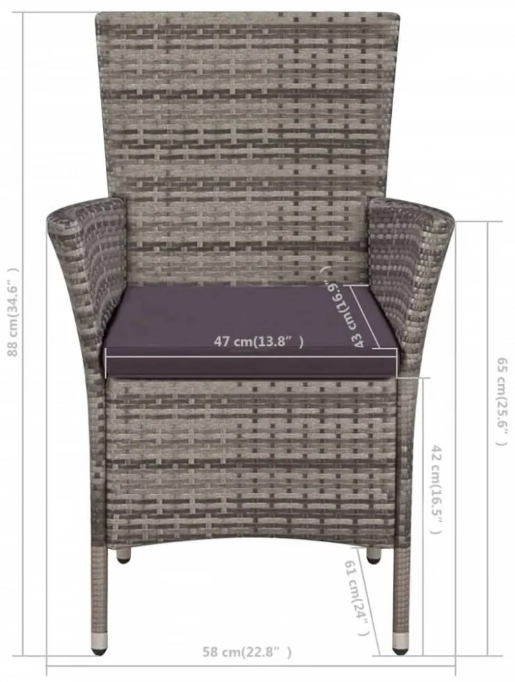 3 darabos szürke polyrattan bisztrószett