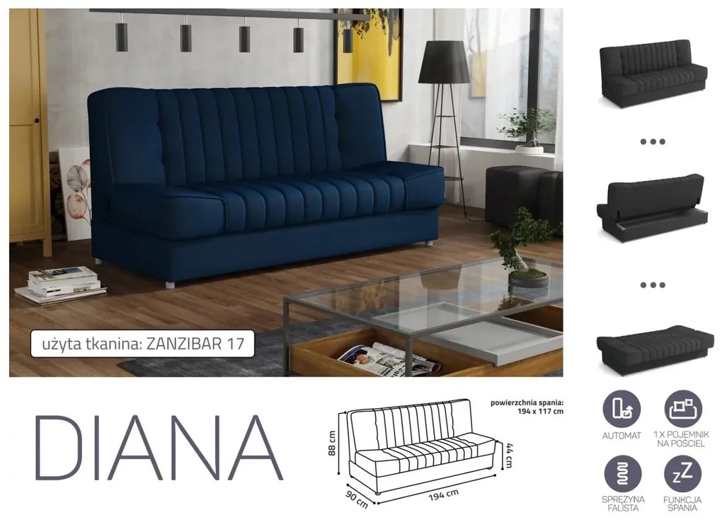 Diana rugós,ágyfunkciós,ágyneműtartós kanapé zanzibar 175