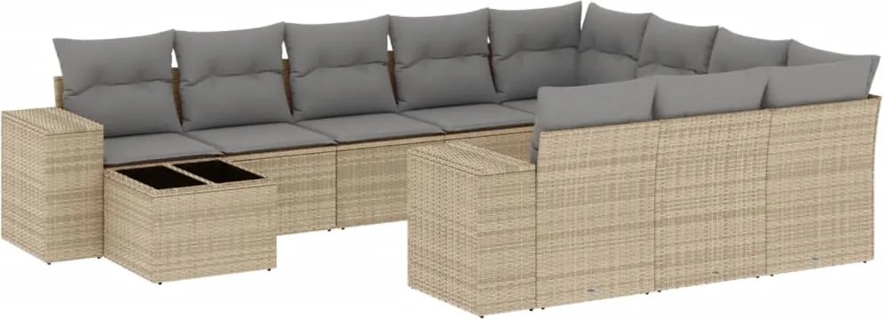 vidaXL 11 részes bézs polyrattan kerti ülőgarnitúra párnákkal