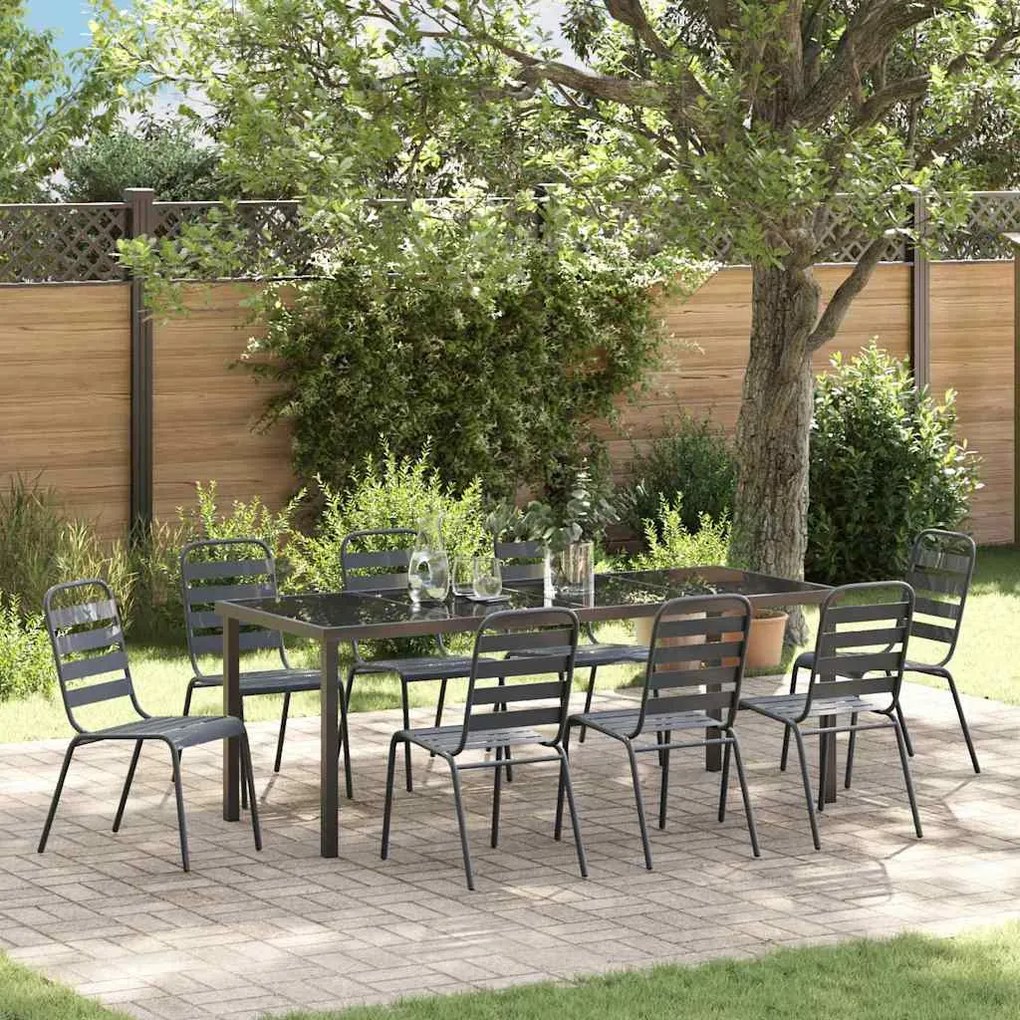 vidaXL Kert étkező szett 9 pcs Antracit Porszórt acél
