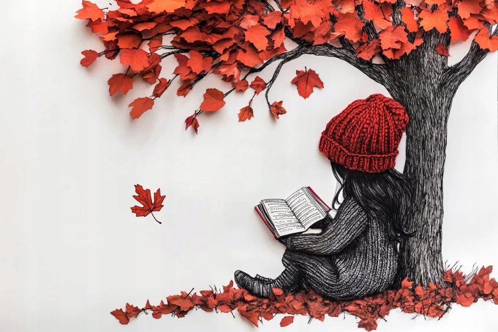 Canvas Vászonkép Gyerek Lány Könyv Fa Ősz 120x80