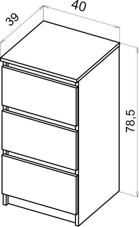 SIMPLE komód 40 cm, 3 fiókkal, kasmír