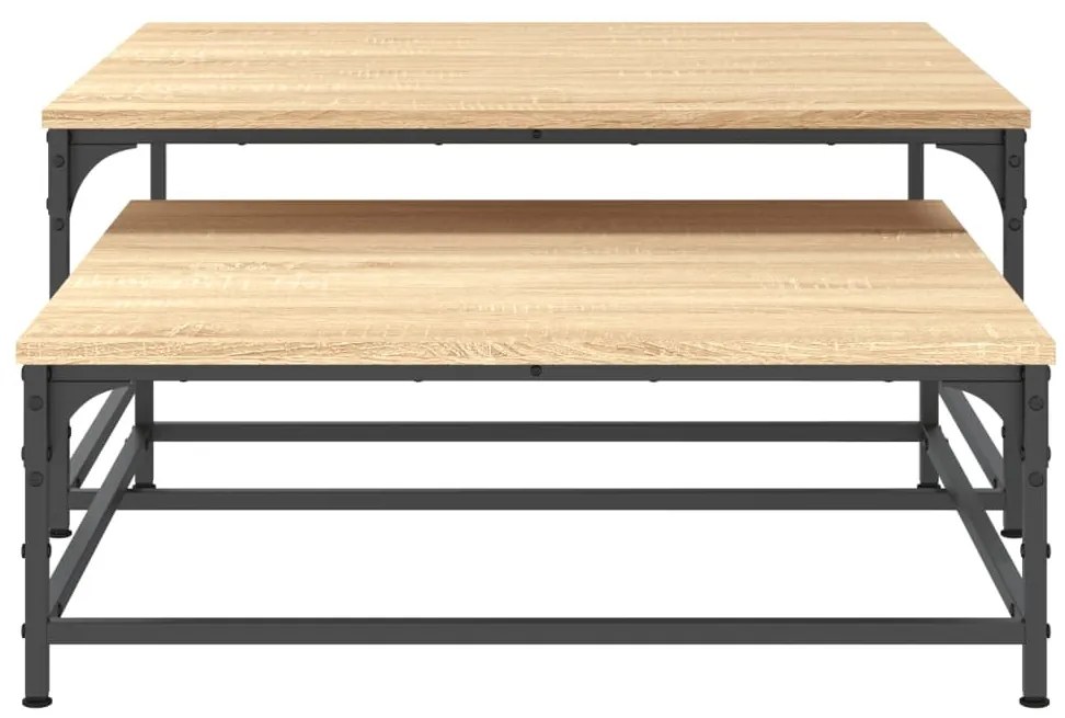 3 db sonoma színű szerelt fa egymásba tolható dohányzóasztal