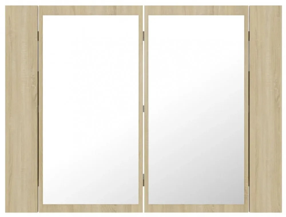 tölgyszínű akril LED-es tükrös fürdőszobaszekrény 60x12x45 cm