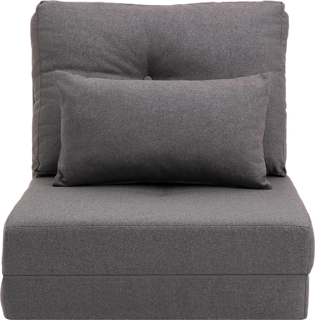 HOMCOM 2 az 1-ben Összecsukható Padlóágy Állítható Háttámlás Padlókanapé Díszpárnával, Padló Ülőpárna a Nappaliba és Hálószobába, Vászon, Sötétszürke