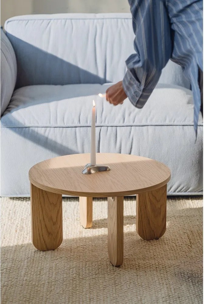 Natúr színű kerek dohányzóasztal tölgyfa dekoros asztallappal ø 55 cm Kuvu – noo.ma