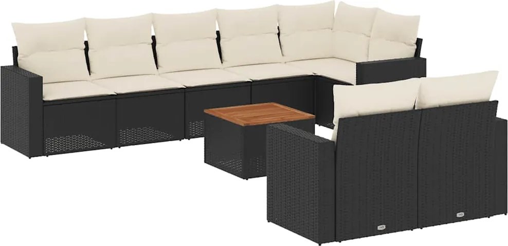 vidaXL 9 részes fekete polyrattan kerti ülőgarnitúra párnákkal