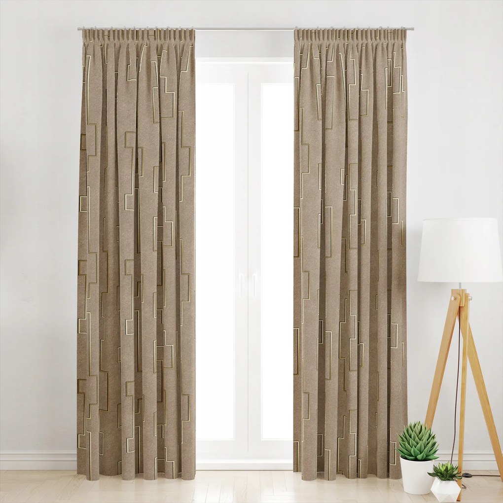 Szalagfüggöny-geometrikus Arany Mintás- 145x200