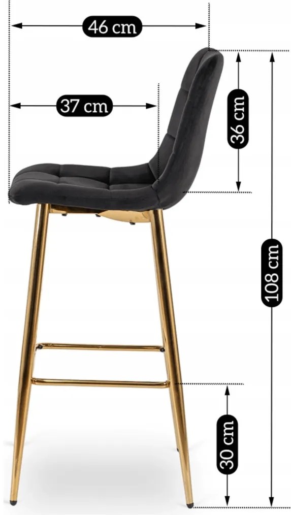 Fekete Bársony Bárszék Aranyszínű Lábbal. ARIEL