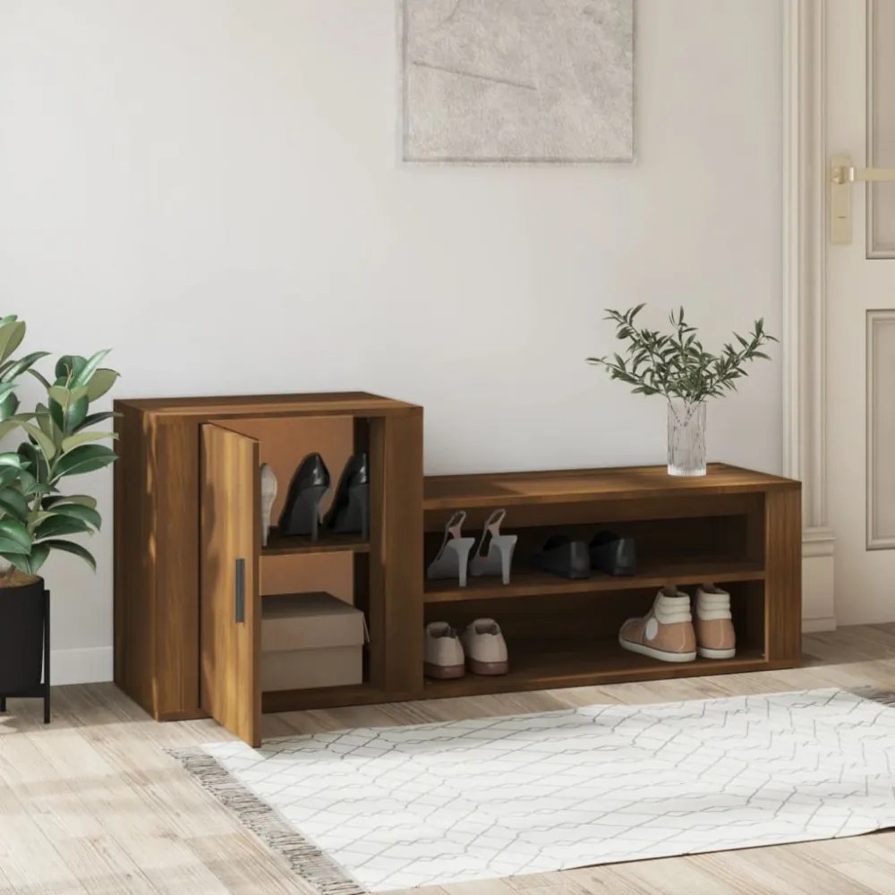 barna tölgyszínű szerelt fa cipősszekrény 130x35x54 cm