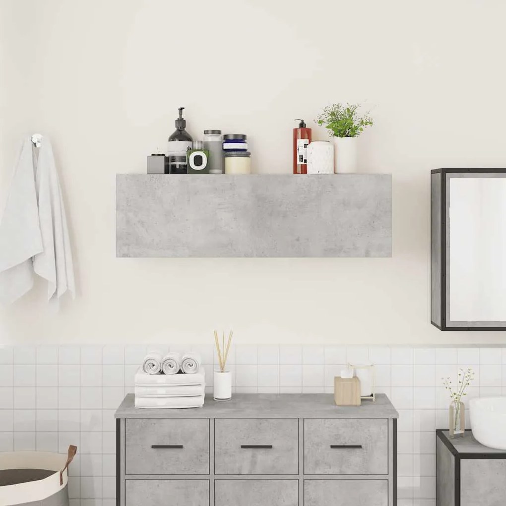 betonszürke szerelt fa fali fürdőszobaszekrény 100x25x30 cm
