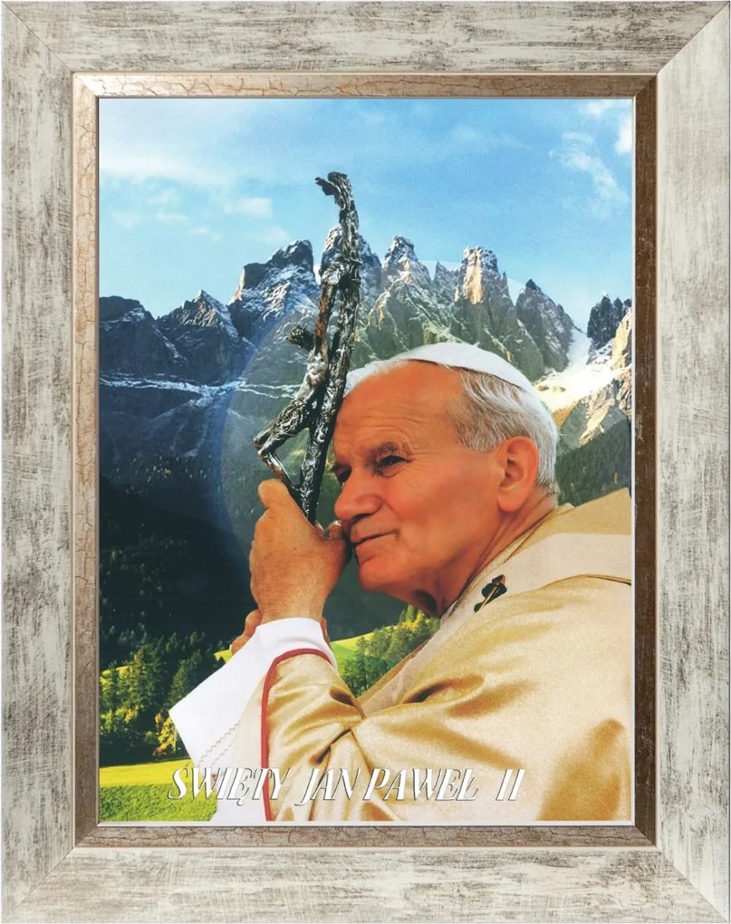 János Pál Pápa Szakrális Festmény Fehér Díszkeretben 30X40