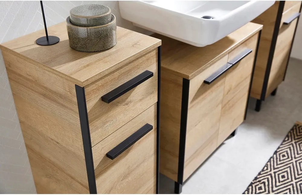 Natúr színű fali mosdó alatti szekrény tölgyfa dekorral 53x60 cm Quickset 395 – Pelipal