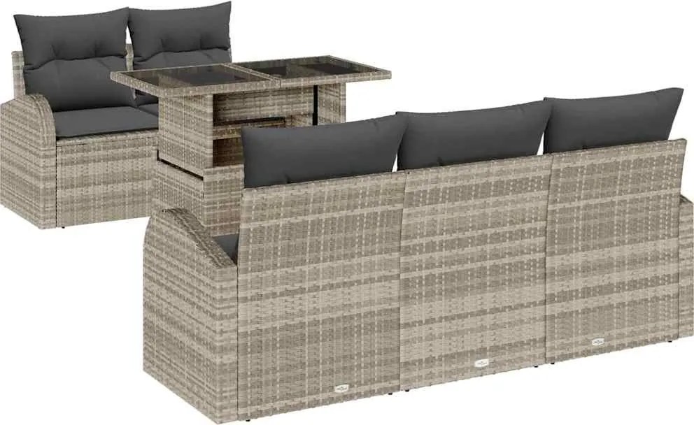 vidaXL Kerti Kanapé Szett párnával 6 pcs Világosszürke Poly Rattan