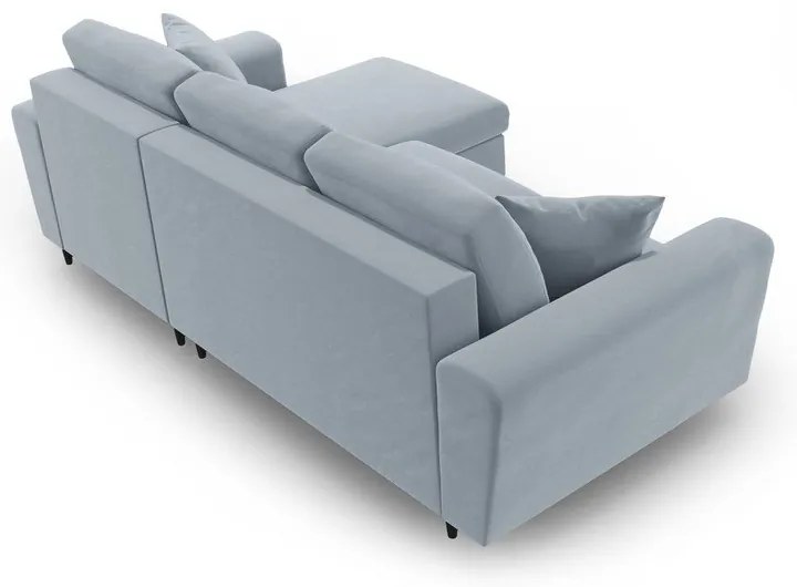 Világoskék bársony kinyitható tárolóhelyes sarokkanapé Kyoto – Cosmopolitan Design