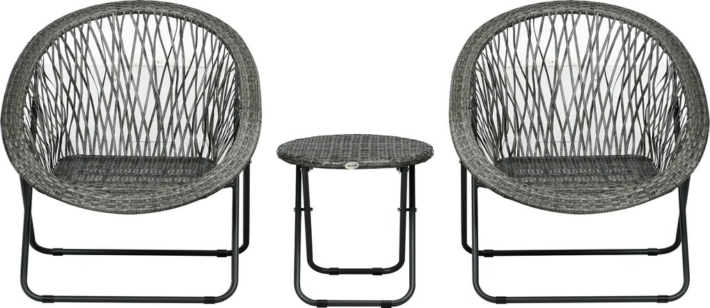 Outsunny Polyrattan Kerti Bútor Szett, Összecsukható Kültéri Ülőgarnitúra 2 Személyre, 3 Darabos Teraszbútor Szett 2 Székkel és Asztallal, Időjárásáll