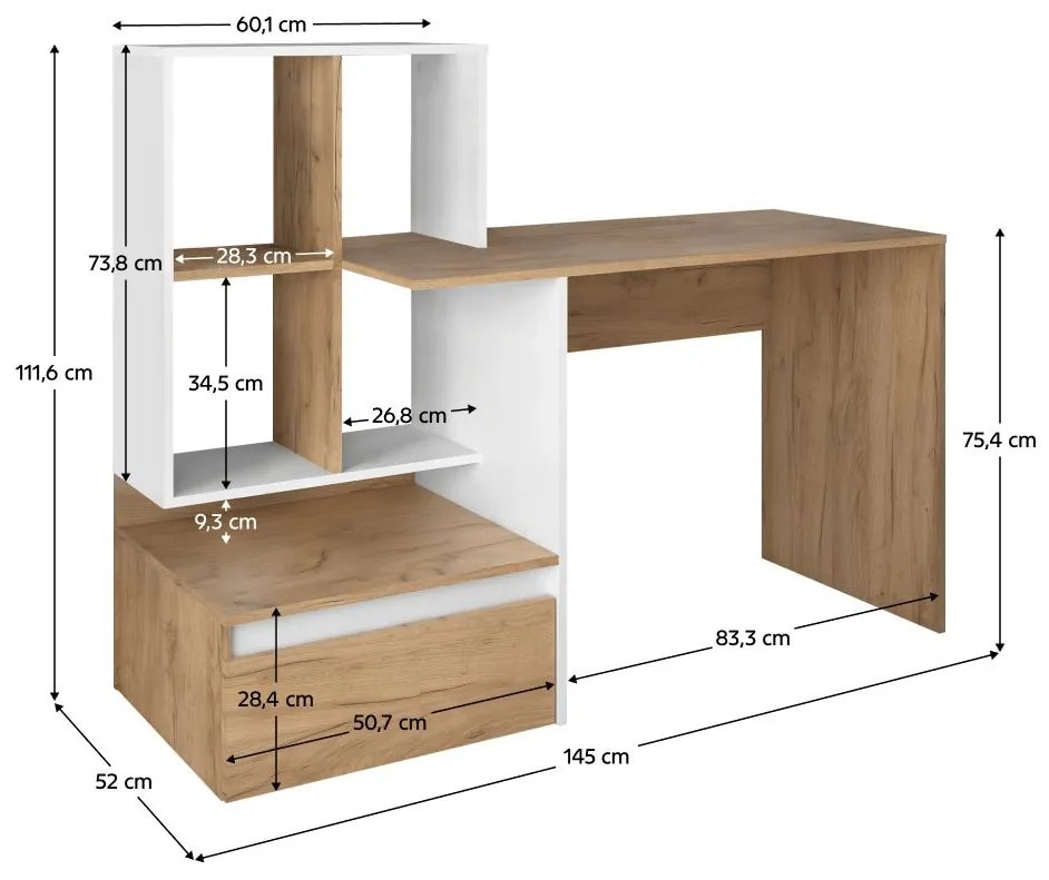 PC asztal Nacio (artisan tölgy + fehér) . 1116421