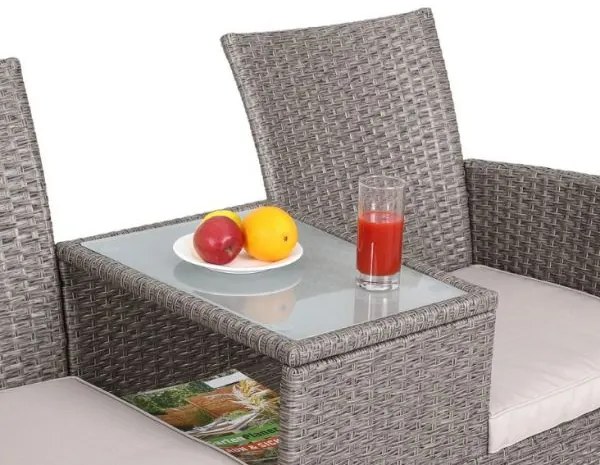 Casaria® Kerti rattan pad asztallal - homok