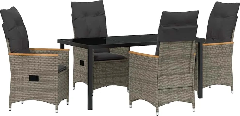 vidaXL Kert étkező szett párnával 5 pcs Szürke polirattan