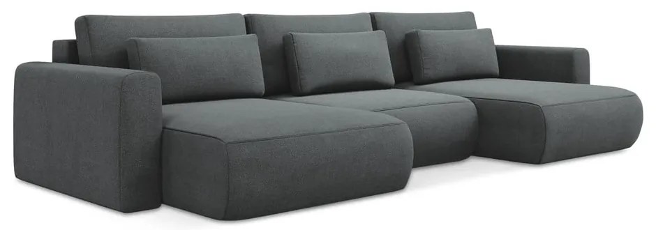 Sötétszürke kinyitható-tárolóhelyes (U alakú) sarokkanapé Kapua – Makamii