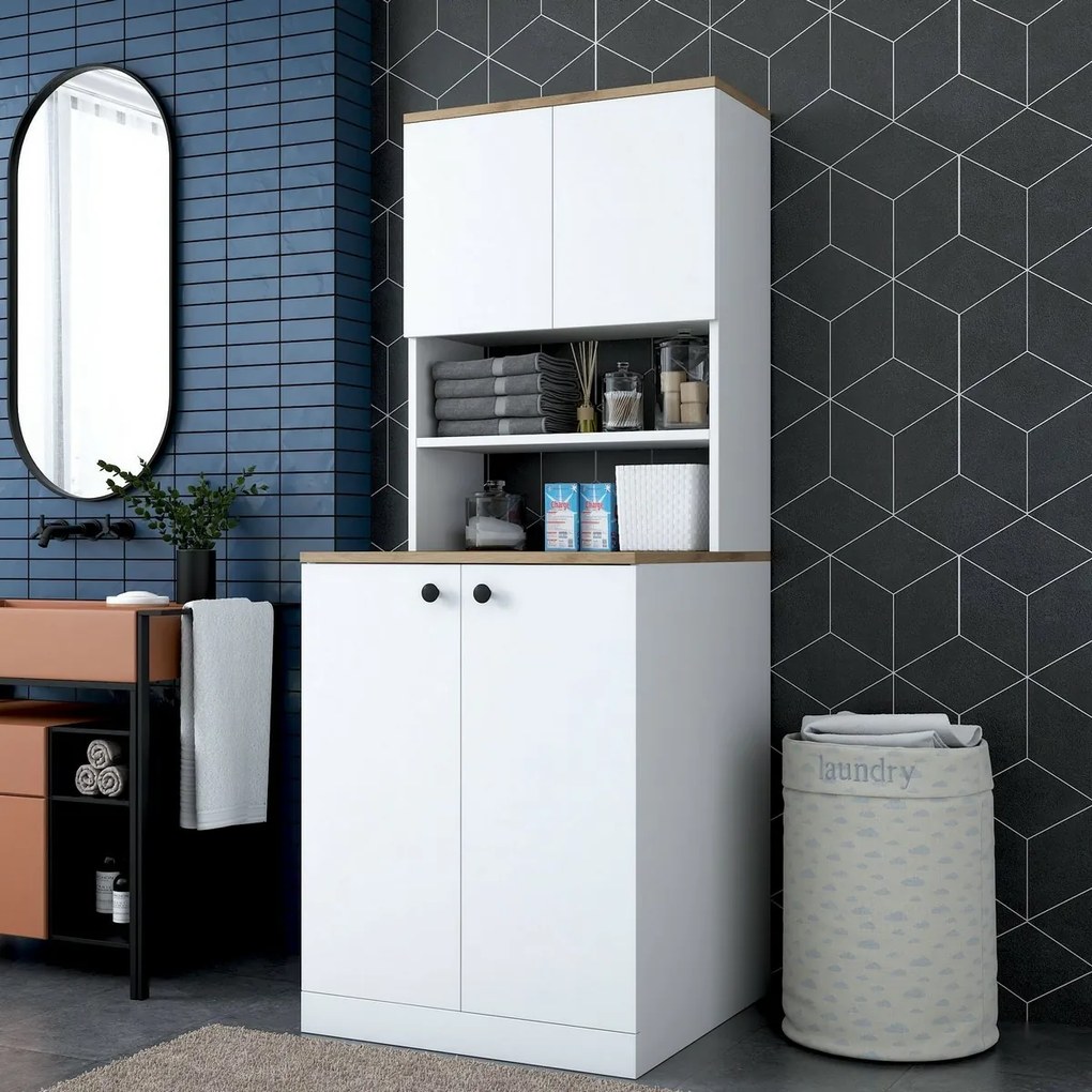 Kira White and Walnut szekrény a mosógép fölé