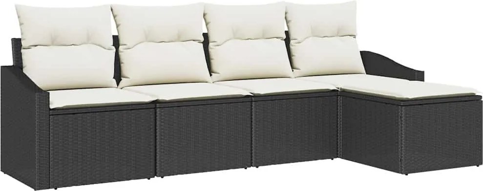 vidaXL Kanapé Szett párnával tárolóval 5 pcs Barna és Krém polirattan