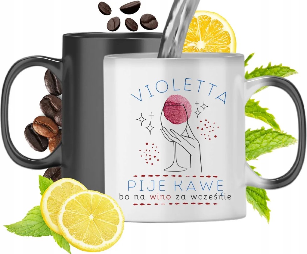 Mágikus bögre Violetta számára fekete matt nyomott mintával 330ml