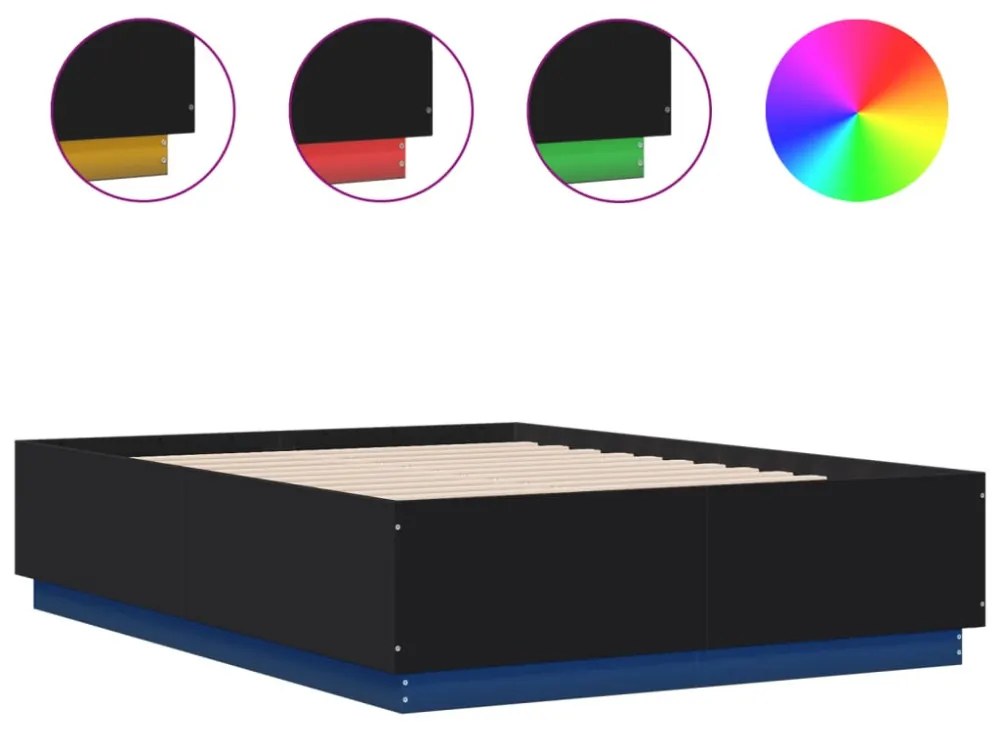 fekete szerelt fa ágykeret LED-del 135 x 190 cm