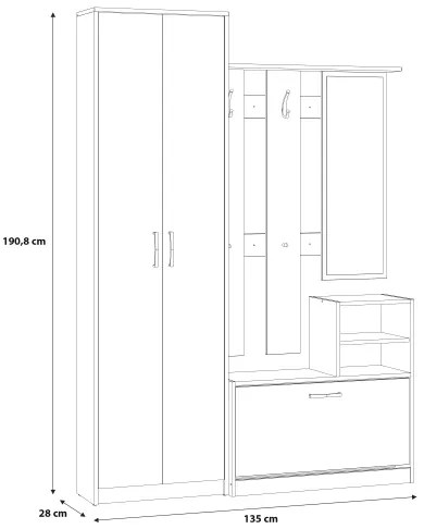 Előszobafal tükörrel KAVI, artisan tölgy