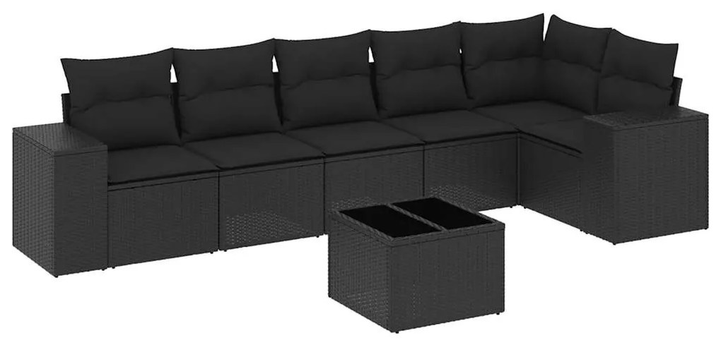 7 részes fekete polyrattan kerti ülőgarnitúra párnával