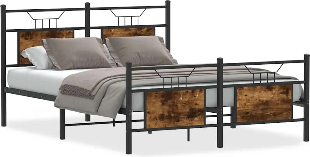 vidaXL füstös tölgy színű szerelt fa ágykeret matrac nélkül 150x200 cm