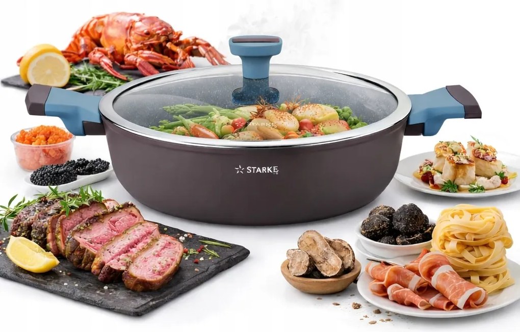 28cm mély serpenyő tapadásmentes fedéllel, fogantyúval Indukciós gáz