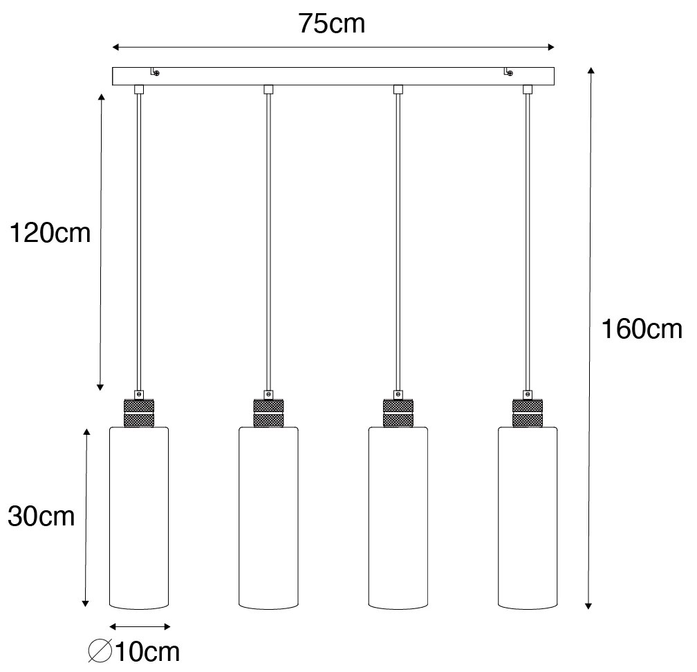 Modern függőlámpa fekete füstüveggel 4-lámpás - Stavelot