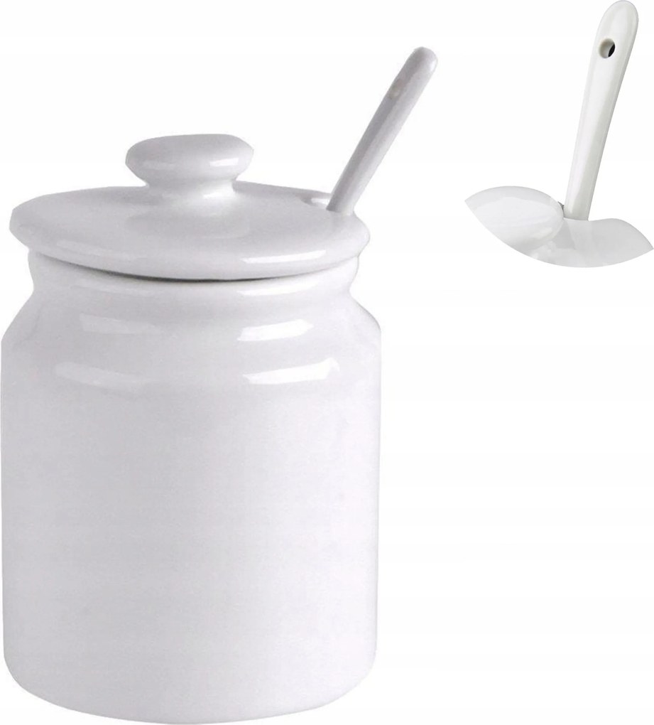 Cukortartó Fehér Porcelán Kanállal És Fedővel