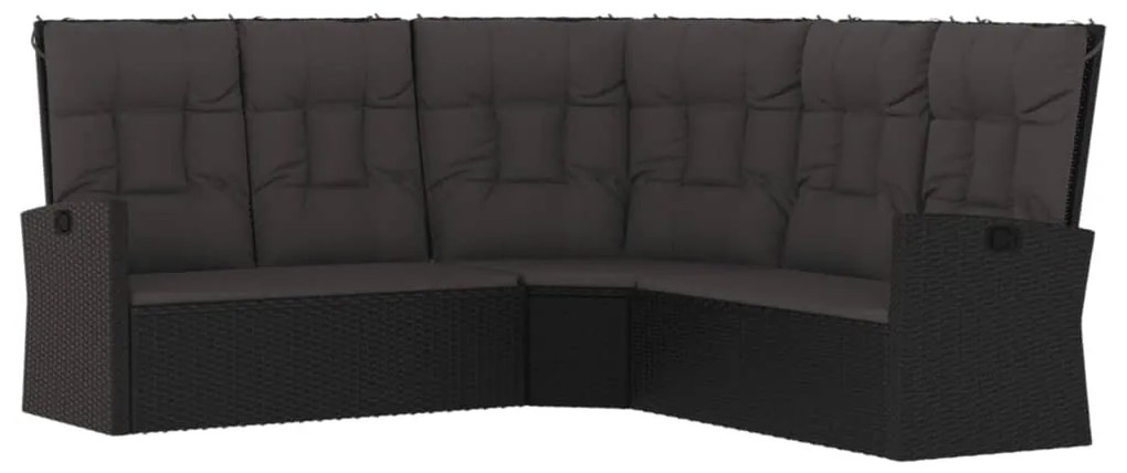 Fekete polyrattan dönthető sarokkanapé párnával