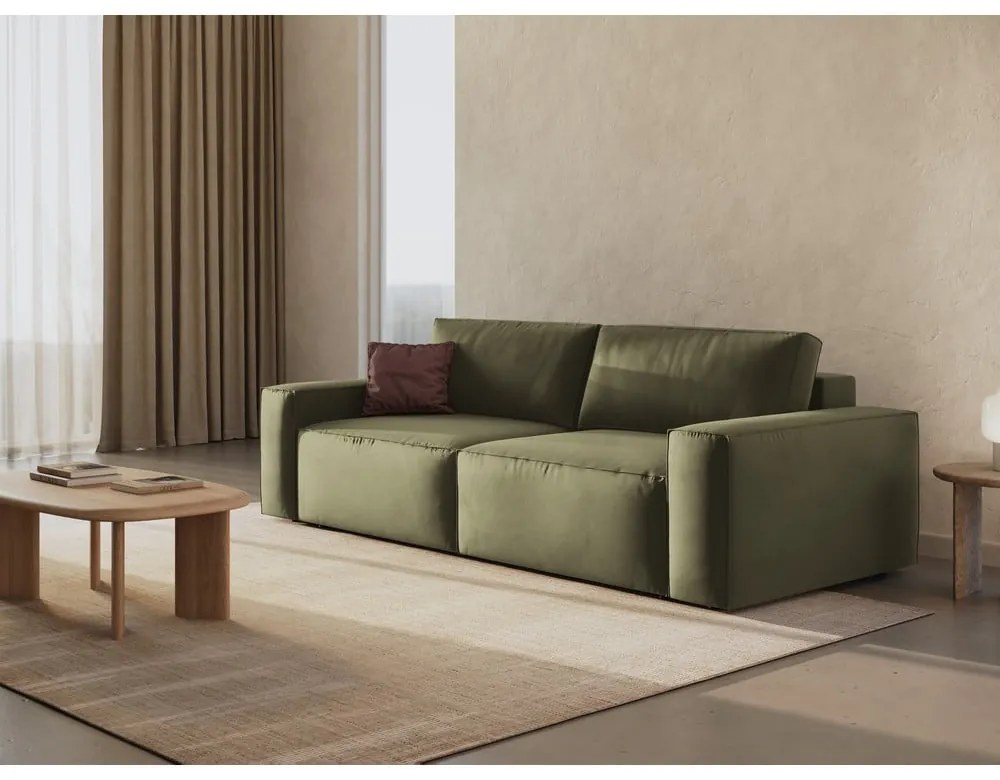 Zöld bársony kinyitható-tárolóhelyes kanapé 247 cm Jodie – Micadoni