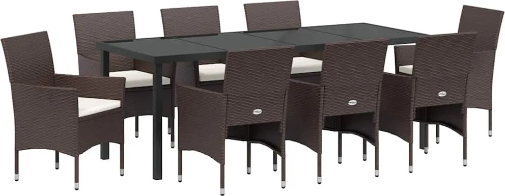 vidaXL Kert étkező szett párnával 9 pcs Barna polirattan