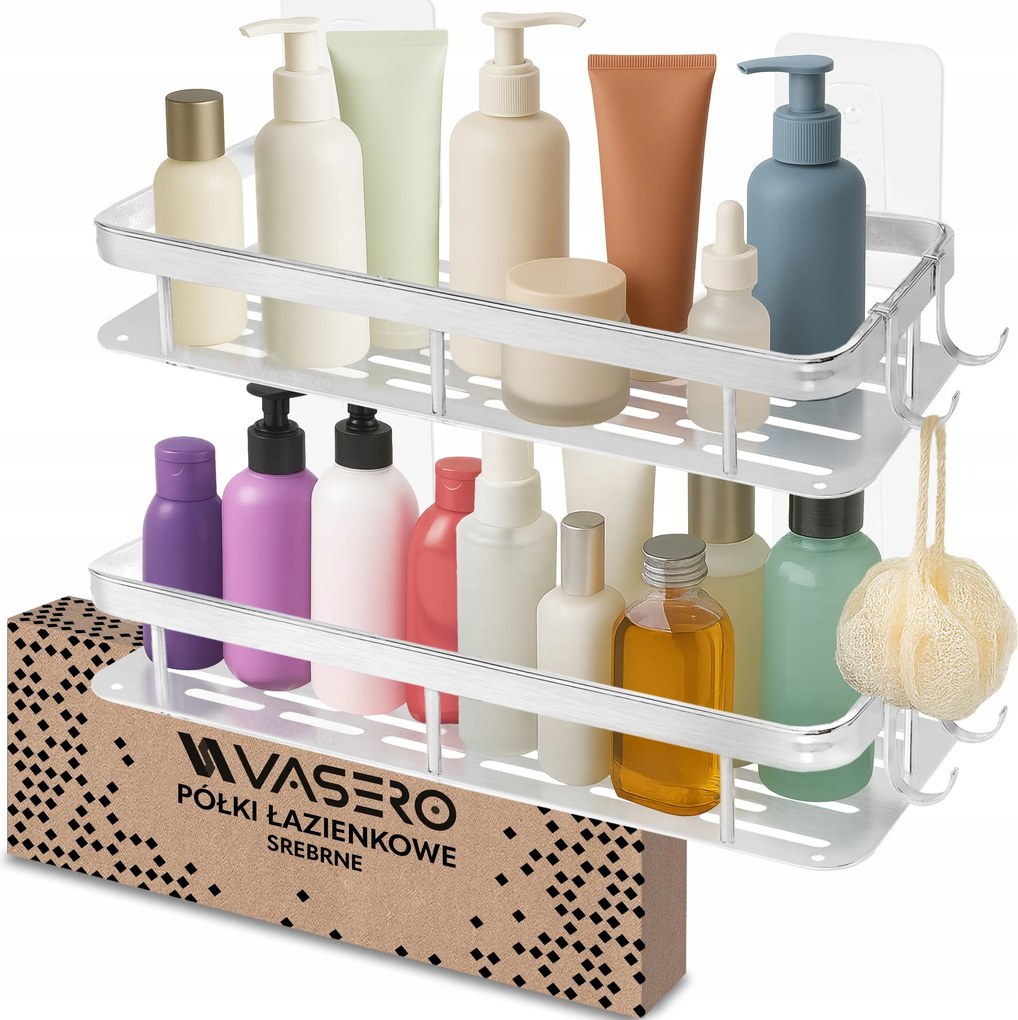 2x Zuhanytartó polc Függő Öntapadós Fali Fürdőszoba Zuhanyzó