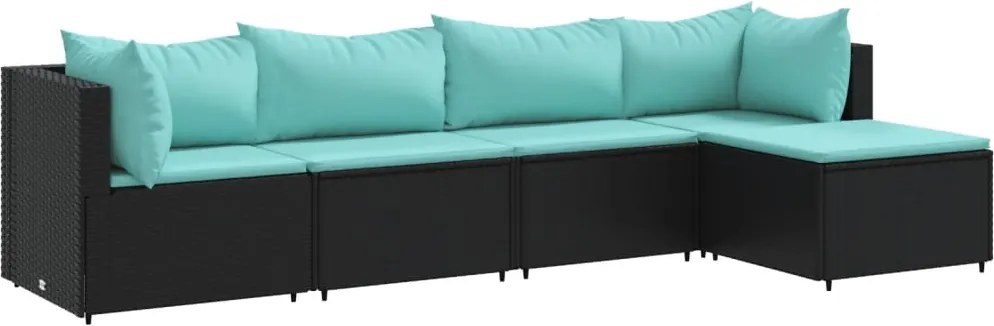 vidaXL 5 részes fekete polyrattan kerti ülőgarnitúra párnákkal