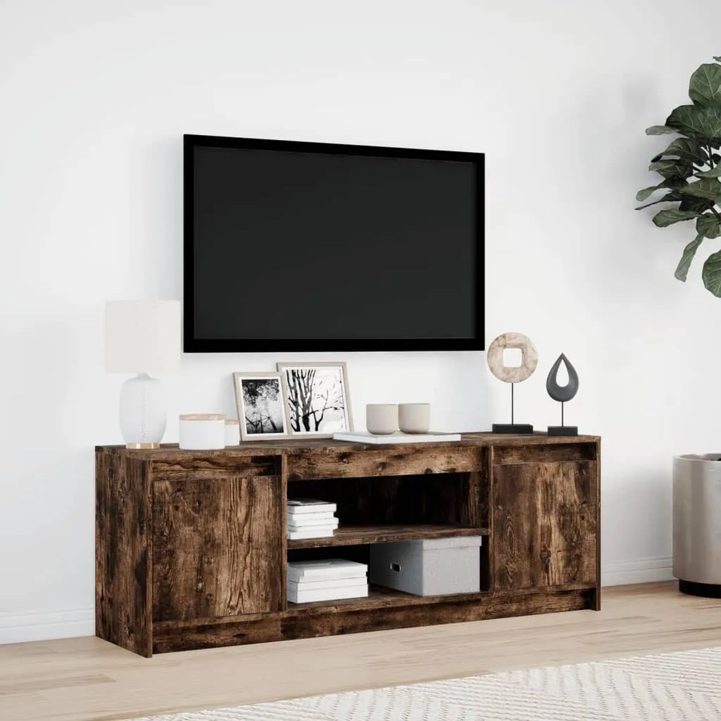 füstös tölgy színű szerelt fa LED-es TV-szekrény 139,5x34x50 cm