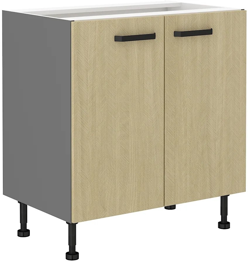 Alsó konyhaszekrény Scarmi 80 D 2F BB (Antracit + Herringbone scandi). Akció -6%. 1049773