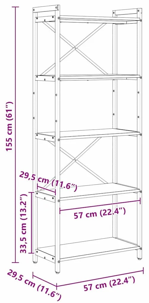 Könyvszekrény Füstölt tölgy 60 x 30 x 153 cm Faanyag