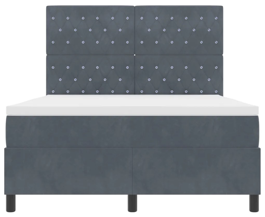 Boxspring Ágy Matrac & LED Sötétszürke 140x200 cm Bársony