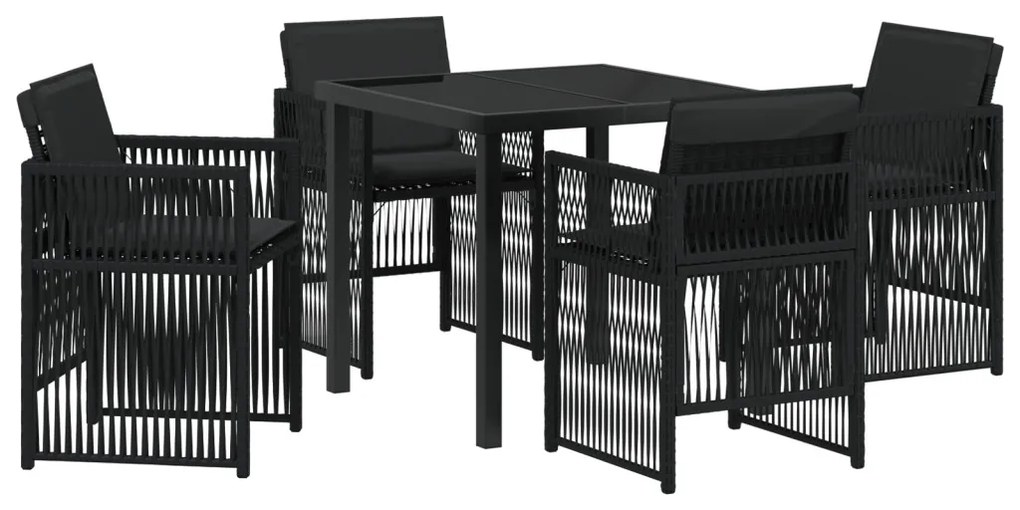 5 Részes Kerti Étkező Szett Párnákkal - Fekete Polyrattan