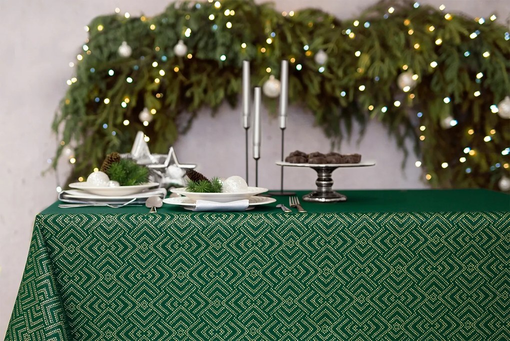 Zöld Abrosz Karácsonyi, Arany Mintás 130x120