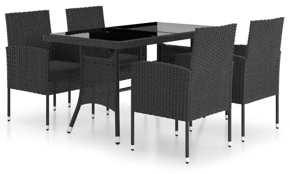 5 részes fekete polyrattan kerti étkezőgarnitúra