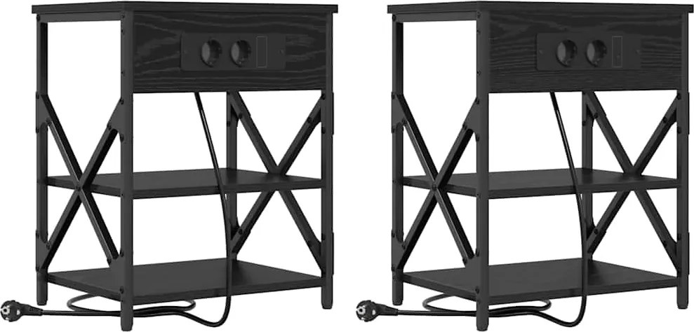 vidaXL Éjjeliszekrény 2 pcs Fekete tölgy 41 x 31 x 51 cm Faanyag