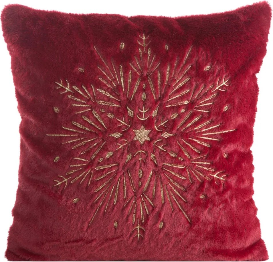 Karácsonyi díszpárnahuzat 45x45 Eurofirany bordó hímzett hópehely