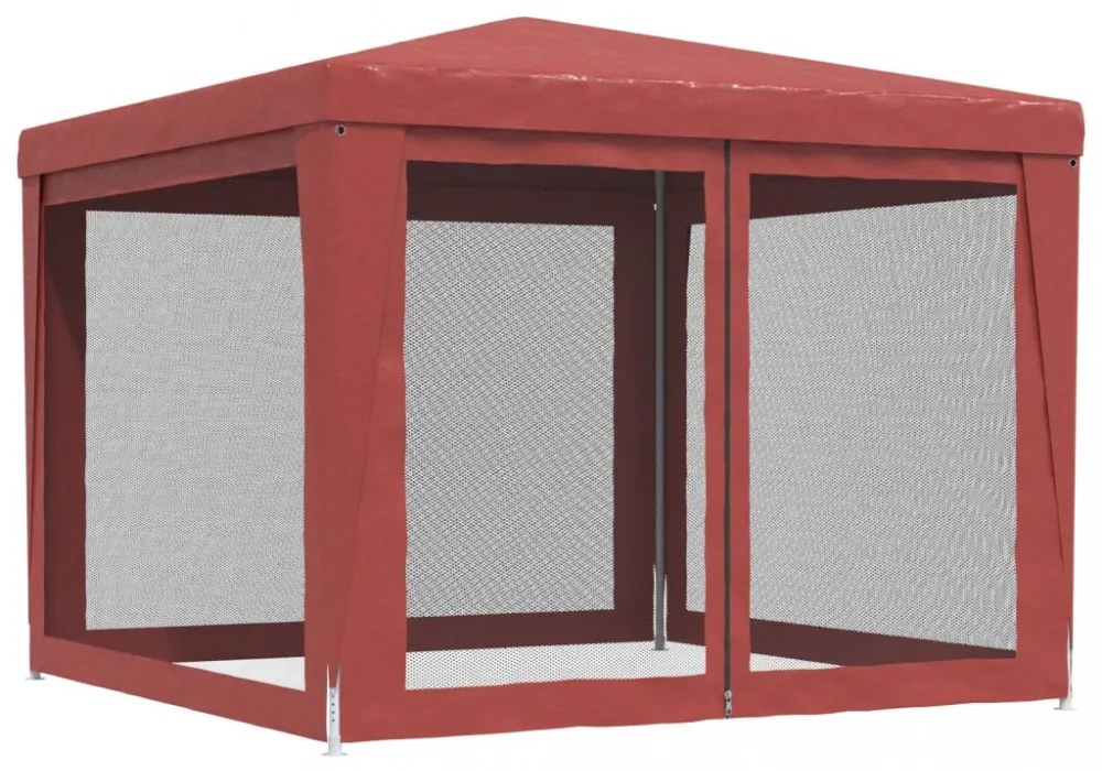 piros HDPE rendezvénysátor 4 hálós oldalfallal 3x3 m
